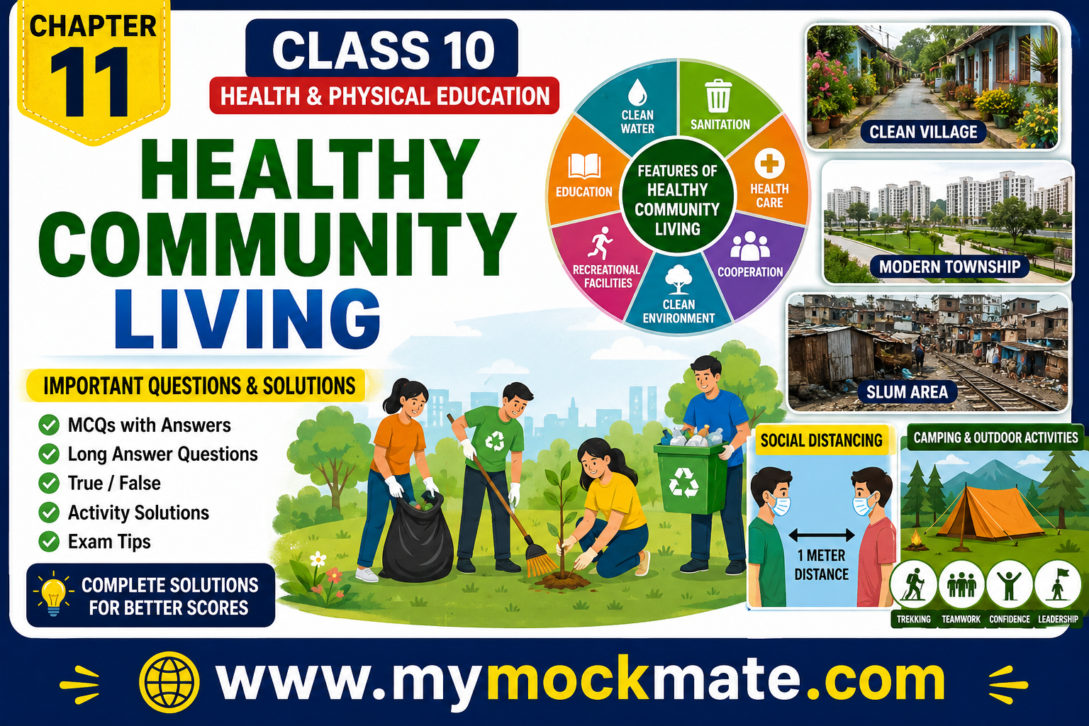 healthy community living, class 10 health and physical education, community health, camping, social distancing,