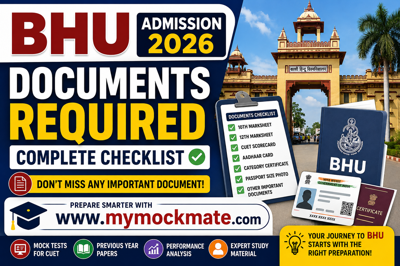 documents required for bhu admission 2026 complete checklist