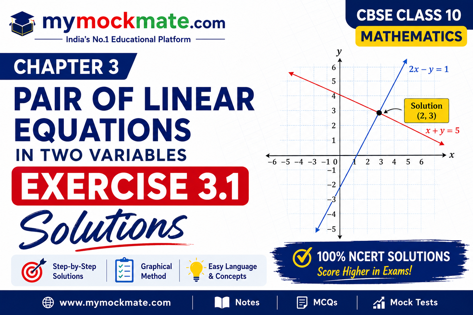 NCERT Class 10 Maths Chapter 3 Exercise 3.1 Solutions Pair of Linear Equations