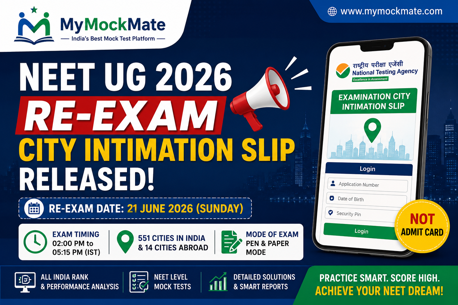 NEET UG 2026 Re-Exam City Intimation Slip Released